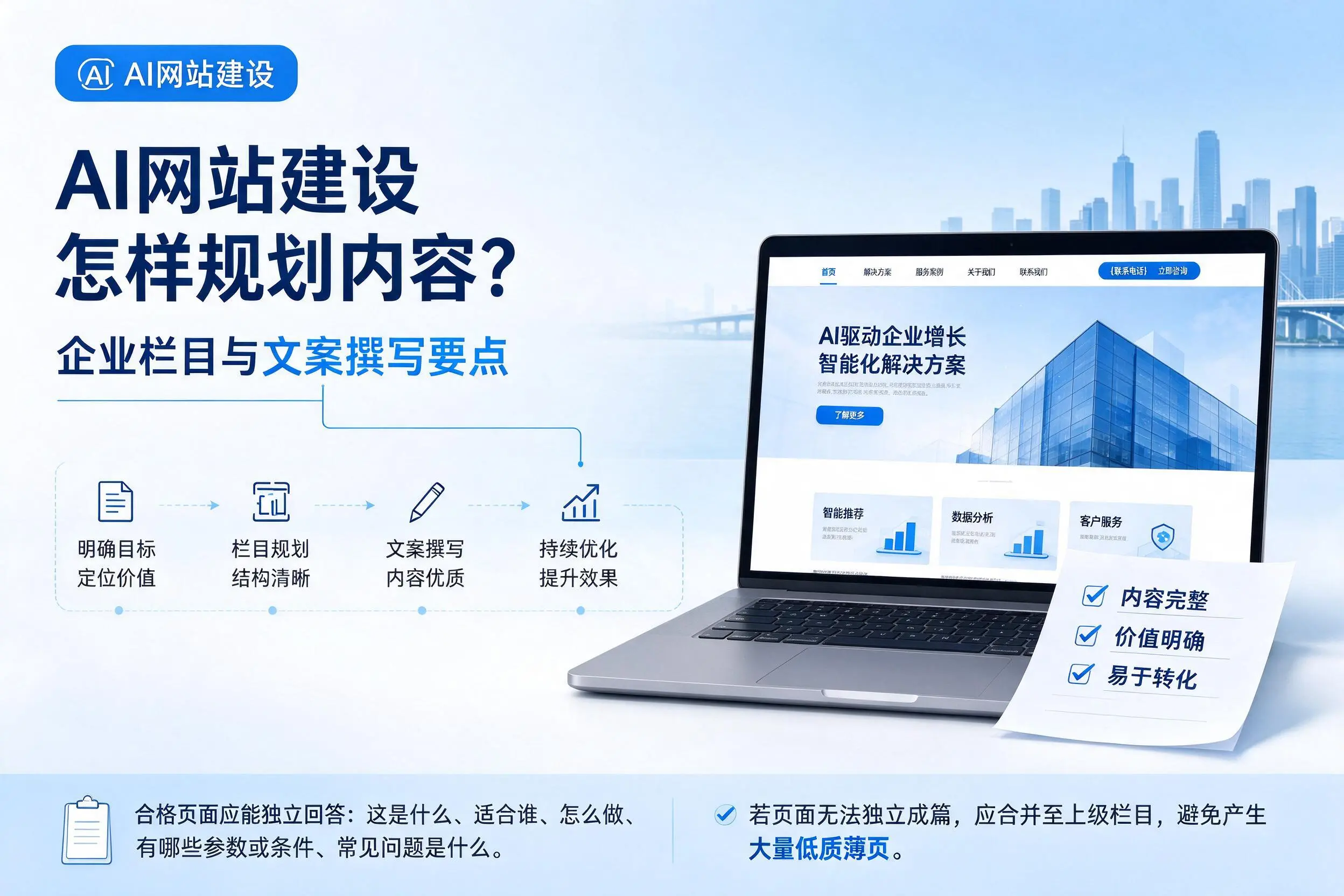 AI网站建设怎样规划内容?锡林郭勒企业栏目与文案撰写要点