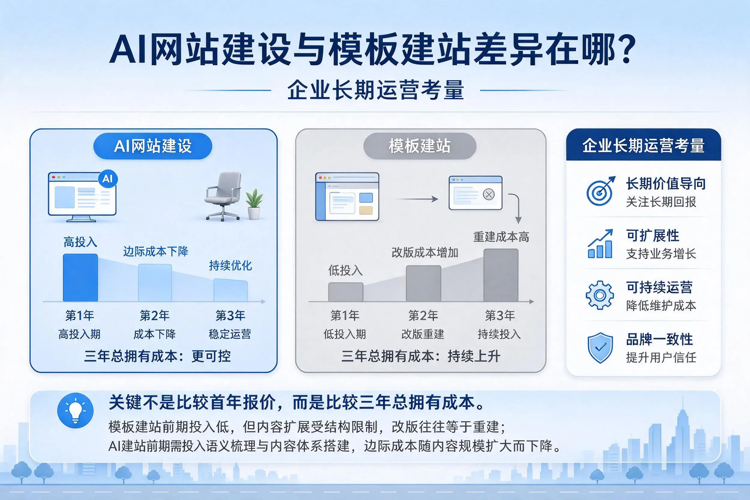 AI网站建设与模板建站差异在哪?锡林郭勒企业长期运营考量